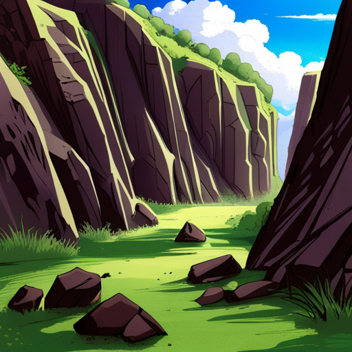 Zeb's gaze falls upon the chasm floor, where strangely geometric boulders are scattered. The rugged terrain is uneven, with sturdy and fragile-looking boulders creating an intriguing sight.