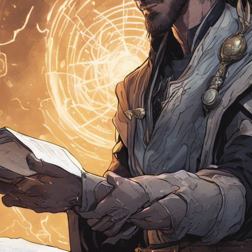 Thraeryn holds a stack of ancient-looking tomes, flipping open one to reveal pages filled with arcane knowledge. The magnificent glowing staff in his other hand enhances his magical understanding, as the words on the pages flow into his mind, expanding his sorcerous abilities. In the background, the Loading Screen's endless white expanse provides a serene backdrop for this moment of discovery.