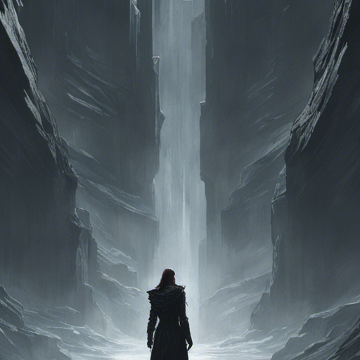 Thraeryn gazes into the wide, dark chasm, its depths shrouded in blackness. The air is thick with danger and mystery, as if secrets lie hidden within its never-ending expanse.