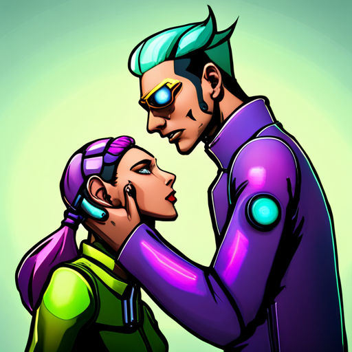 Zeb sees a cyberpunk woman with purple hair, wearing a neoprene jacket with neon piping. She sells wetware from her custom bike and greets him with a smile. 
