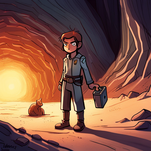 Thraeryn grows frustrated with the locked crate in the dimly lit cave. The axolotyl nearby catches his eye with its cute appearance and glowing gills. He remembers its deadly toxins and refrains from getting too close. Footsteps approach from a tunnel, but Thraeryn can't see who or what it is.