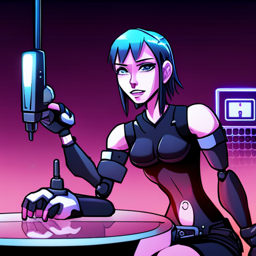 Zeb sees Ratz, the gruff bartender with a robotic arm, describing a woman who had short dark hair and was dressed in black. Ratz chuckles at the memory of her accent and mentions that she seemed lost and confused. The dimly lit bar is filled with loud electronic music and deck jockeys looking for gigs. 
