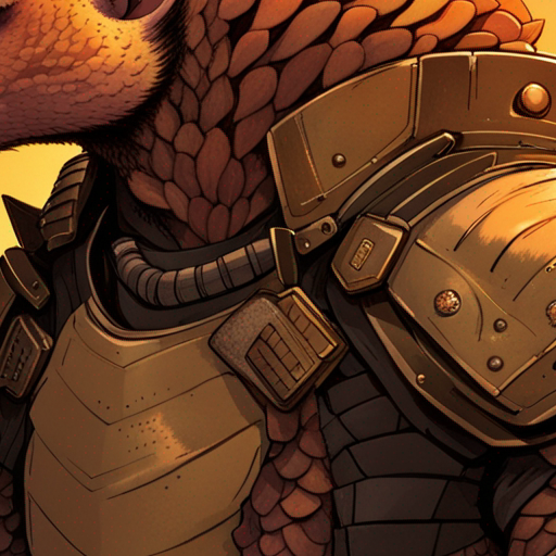 A determined Pangolin mutant, covered in armor-like scales, looks at Zeb with a fiery expression. The long desert road stretches behind them, eroded into deep trenches. The sun sets, casting a warm golden glow over the scene.