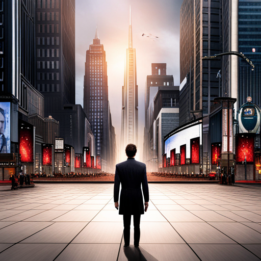 Thraeryn stands in the center of a bustling square, surrounded by towering skyscrapers and a hideous piece of corporate art. With a command, FRED-209 collapses to the ground, its cylindrical body and rubber wheels now motionless. The robot vacuum also stops in place, and the holographic billboard goes dark, providing a momentary break from the endless stream of advertisements. Mr. Whiskers, a small animal with fur and sharp features, looks on in awe. The area is now quiet, with only distant rumbling to the east and downtown to the south. The exits to Network23 Headquarters and Databank are visible to the north, as is the entrance to Ramen Heaven.