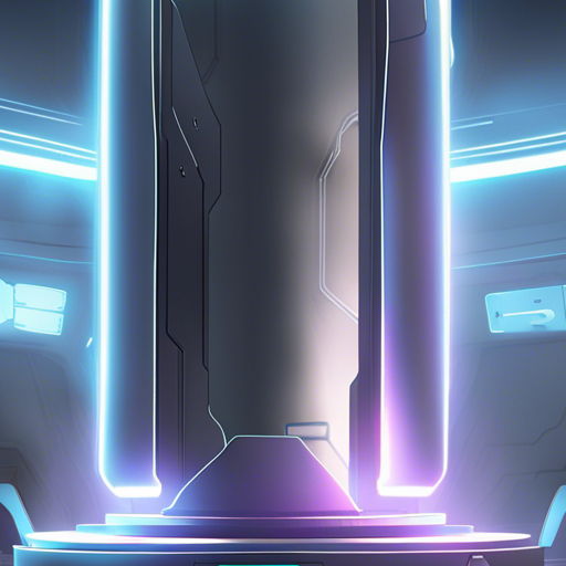 In the photo, a sleek, silver teleportation device sits on a pedestal in the Loading Screen. The device is surrounded by the white expanse, with no other objects or characters in sight. The lighting is bright, indicating that it is daytime. The device appears to be in perfect working condition, ready to transport its user to any desired location.