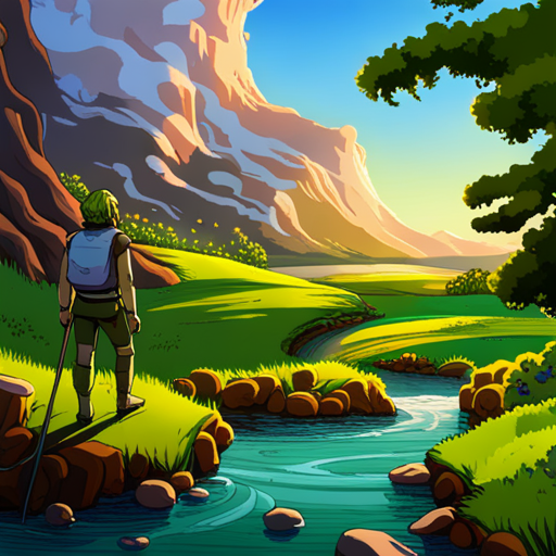 Zeb gazes at the serene scene before him, a peaceful oasis amidst the chaos. The holographic landscape of Holobubble stretches out, vibrant and alive. He sees a lush green meadow, dotted with colorful flowers and tall grass swaying gently in the breeze. A crystal-clear stream winds its way through the landscape, reflecting the bright blue sky above. In the distance, majestic mountains rise, their snow-capped peaks reaching towards the heavens. Zeb takes a moment to appreciate the beauty and tranquility of this virtual world, feeling a sense of calm wash over him.