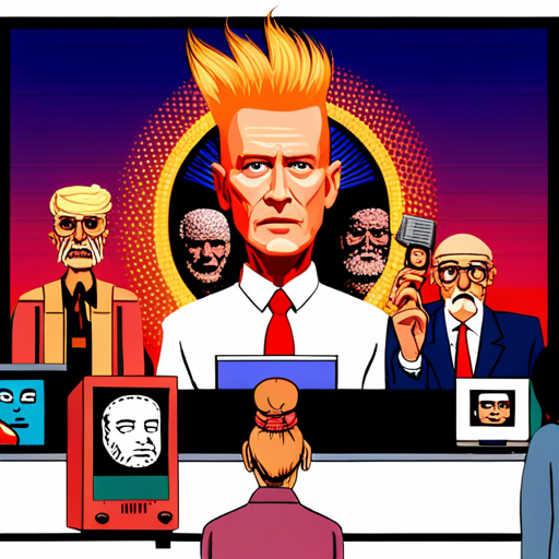 Waxpancake delivers a hallucinogenic pizza to Chaos, distracting the sentient vectrex from Wrewdison's sudden appearance. Max Headroom's head and shoulders appear on a nearby TV screen, while Theora Jones focuses on her work. Zeb, a bearded man with a spikey mohawk, is present, as well as Mr. Whiskers, a bearded mountain man who enjoys a slice of the pizza.