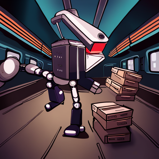 A small robotic arm with a speaker attached extends upward from a stack of pizza boxes in the abandoned subway station. The arm seems to be searching for something as a frantic voice pleads for help.
