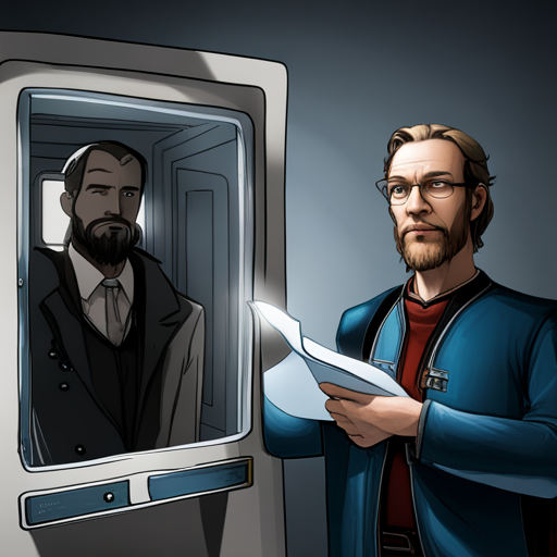 HylianHerring sees Thraeryn holding a book titled "Sorcery for Dummies: The Compleat Enochian Edition." In the endless white expanse, a vending machine with a digital touch screen interface is nearby. A hologram of Ben Brown, a gray-bearded internet pioneer, stands in front of them.