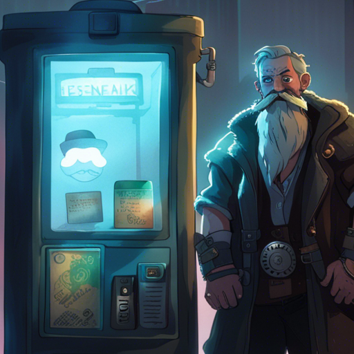 Odin, a one-eyed Viking, stands in front of a payphone in Downtown. The city lights reflect off the low clouds above, creating a dark and damp atmosphere. A guy with a mustache, known as the Falafel guy, stands next to his small food cart. Odin absentmindedly picks up the receiver and notices a quarter in the coin return slot. His attention is then drawn to a cult of the dead cow sticker on the glass door. Curiosity piqued, he also notices a mysterious dataport on the payphone, seemingly out of place for a device of this age.