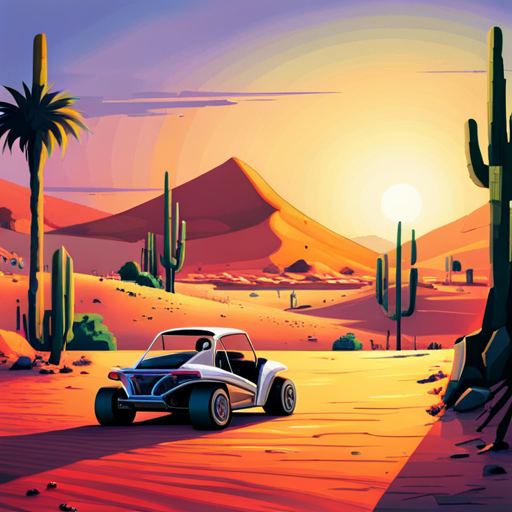 Zeb's eyes are drawn to a holographic billboard displaying a personalized ad for a new dune buggy, complete with all the latest features and modifications. The bright colors and sleek design catch his attention as he imagines himself cruising through the desert in style.
