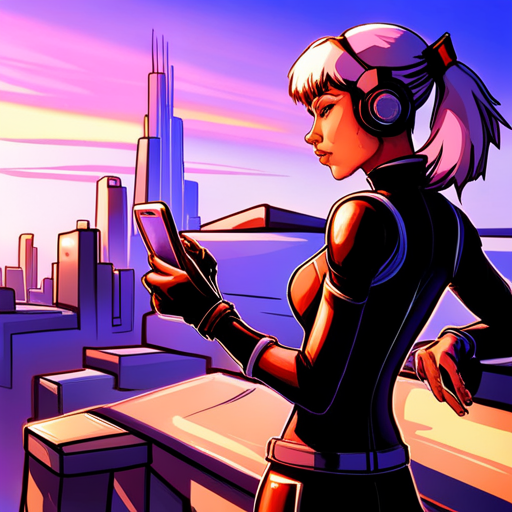 Zeb sees Starla, a cyberpunk woman with purple hair and a neoprene jacket, examining gadgets. She glances at Irq, who is training rats. The Bridge looms in the background.
