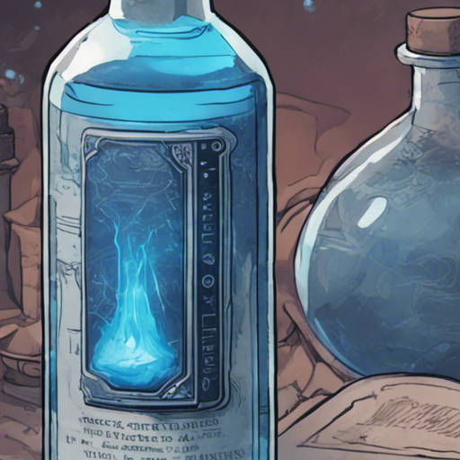 Thraeryn's magical senses focus on a vial of faded blue liquid. He senses faint traces of magic emanating from it. The label is illegible, but it appears to be a healing potion similar to Thraeryn's own, with unknown potency and effects.