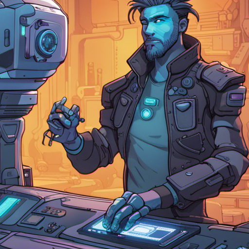 Zeb stands in front of the object forge, a sleek and futuristic machine. The control panel glows with a soft blue light, its buttons and knobs ready to be manipulated. Inside the scanning and fabrication chamber, robotic arms and a holocule extruder await their next task. The object forge hums with energy, promising the creation of any object imaginable. The Loading Screen stretches out behind Zeb, a vast expanse of white. It is a place of preparation and opportunity, where players can acquire gear and supplies before entering the game. Zeb, with his bearded face and short mohawk, stands confidently in his black sleeveless shirt and pants with numerous pockets. A usb drive hangs from a chain around his neck, adding to his cool and prepared demeanor.