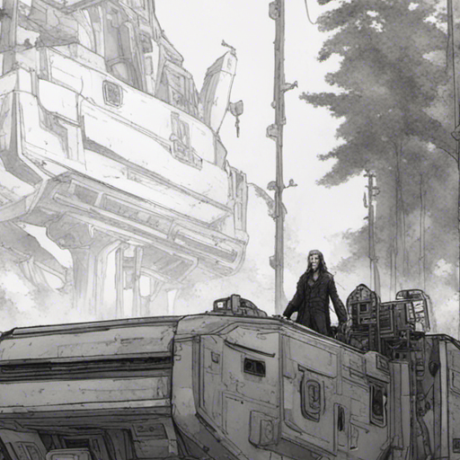 Thraeryn stands in the midst of a forest, his gaze fixed on a functional cargo loader. The machine, typically found in industrial settings, seems out of place in this natural setting. Thraeryn's brow furrows in confusion as he ponders the purpose of this strange device in such a remote location.