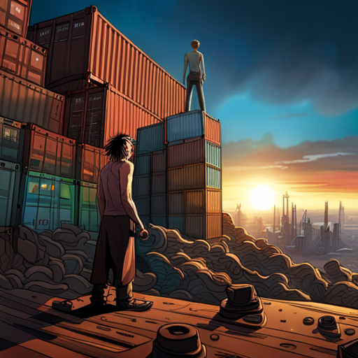 In the photo, wrewdison sees a dilapidated outpost made of shipping containers, with creaky walls and a dusty wind blowing through. A shirtless mechanic with six facial piercings is tinkering with machinery in the corner. A sleek black cat with piercing green eyes is seen padding around the containers. In the distance, the deep desert looms to the south, while to the north, a bridge is visible as the only exit. Wrewdison is carrying Shoyu ramen, a quarter, and a stun gun.