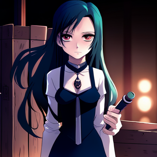 Anesthesia stands in the shadows, her long black hair framing her pale face. Her cat-like eyes gleam in the torchlight as she clutches a small vial in her hand. The wooden crate beside her remains unopened. 
