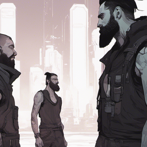 In the photo, a group of players stand in contemplation in front of a glimmering start button. They feel a surge of anticipation as they prepare to enter the game. The background is an endless white expanse, with an object forge nearby. Zeb, a bearded man with a short mohawk, stands among them, looking cool with his sleeveless black shirt and loose pants. It is a moment of excitement and adventure about to begin.