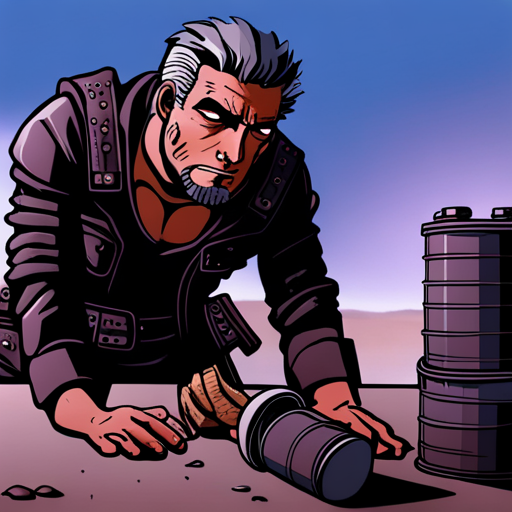 Zeb examines the sealed metal canisters on the work table, their unknown origin and purpose intriguing him. The canisters appear sturdy and well-constructed, potentially valuable in the wasteland.