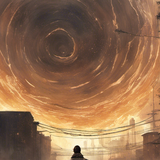 Thraeryn stands before the vortex, its swirling energy captivating him. He feels a gentle pull, beckoning him closer. The purpose and destination of the vortex remain a mystery. The Collapsed Warehouse looms in the background, with destroyed structures and sizzling powerlines. A fallen beam reveals a gash leading into the sewers. A strange device and a cargo loader are nearby.