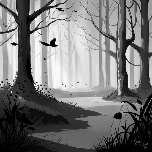 Veeyawn sees a lush forest with tall trees, dense underbrush, and chirping birds. The sky is partially cloudy, and there is a slight breeze that rustles the leaves. No sign of other players or Ben Brown. 
