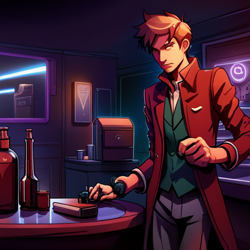 Zeb sees Ratz, a gruff bartender with a robotic arm, leaning in with curiosity. The other patrons in the dimly lit bar also lean in, eager to hear about Zeb's hallucination. The air is filled with intrigue and anticipation as the night takes an unexpected turn.
