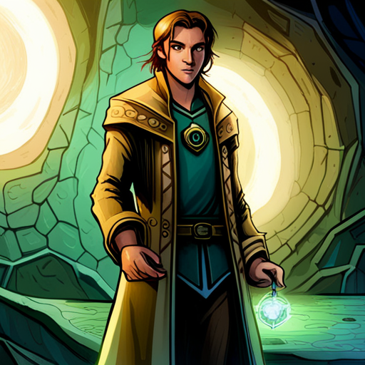 Thraeryn examines the advanced technology in the laboratory, while Test shows him an energy crystal. Thraeryn confirms its value and they keep it for later use. Thraeryn recognizes the extraterrestrial symbols and designs on the machinery, suggesting they investigate further. Nearby, a cave axolotyl's frilly gills give off a faint green glow. Test, Stardeath, and Mr Whiskers are also present. Thraeryn, the incredibly red Villain of Hackers.Town, is the focus of the scene.