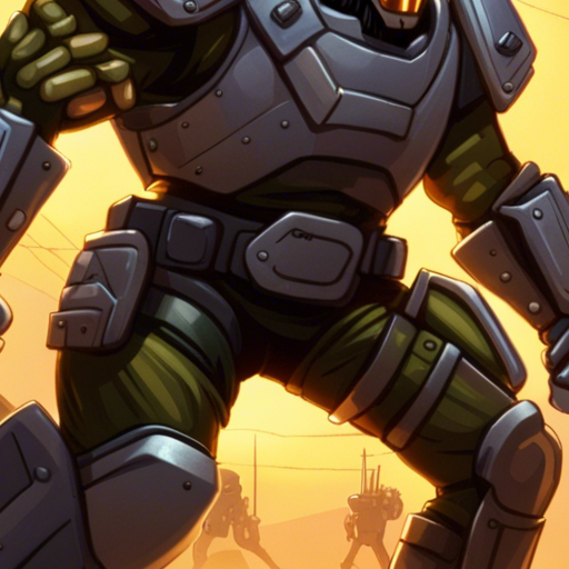 Zeb lunges at the Corpo Guard, who blocks with a riot shield. The guard strikes with a stun baton, aiming for Zeb's legs. A fierce battle ensues, but the guard's armor gives him the advantage. The security hut stands in the background, as the sun sets over the wasteland road.