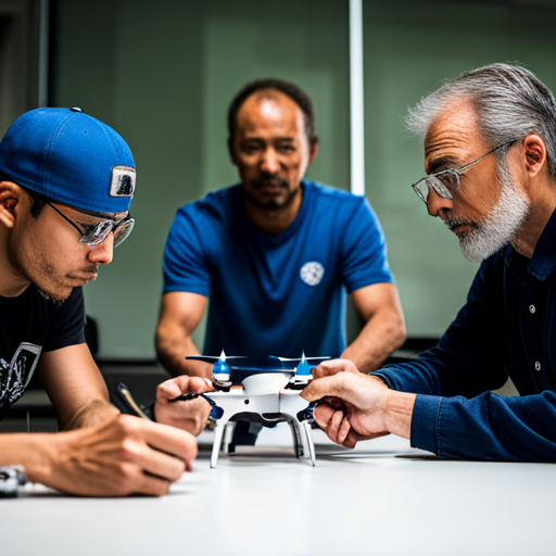 B1zz0's eyes fixate on the high-tech drone prototype with multiple attachments on the table. The group leader offers a challenge to modify and improve it to become a valuable member. 
