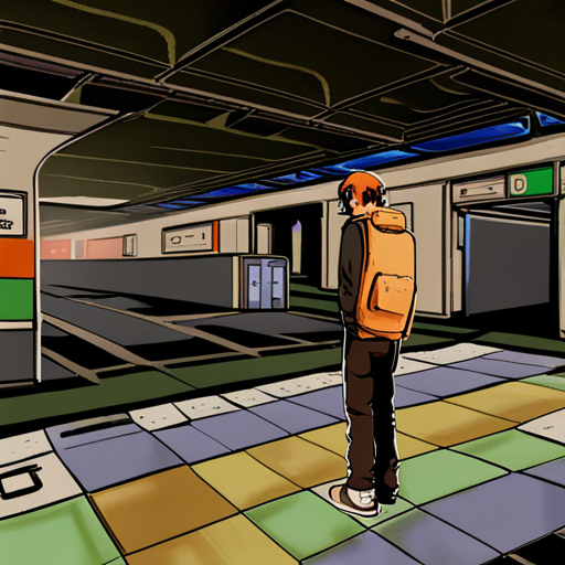 Wrewdison surveys the abandoned subway station, taking in the colorful tiles and old subway car. He notices the tunnels leading in different directions and the stack of pizza boxes and atari 2600 by the exit.
