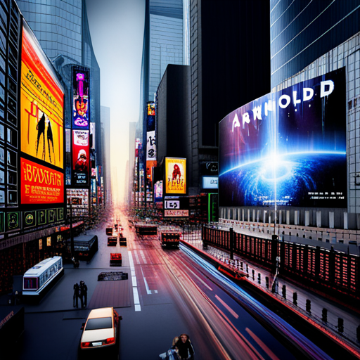 Arnold sees a holographic billboard displaying a personalized ad for an ancient artifact promising everlasting life and a hefty reward. The ad is surrounded by other eye-catching advertisements in the Corpo District. 
