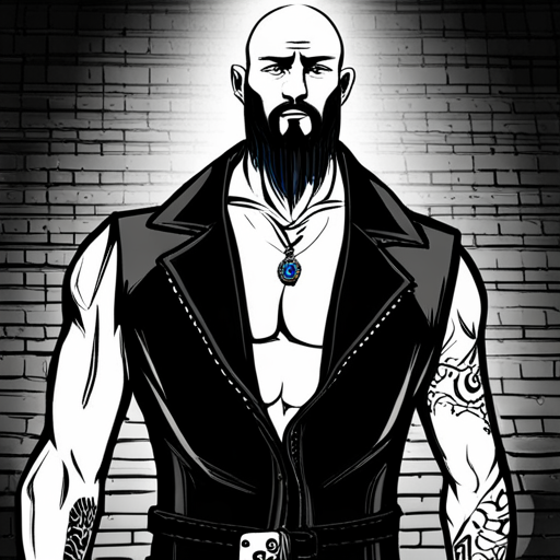 The bouncer, a towering figure with a shaved head and a thick beard, stands at the entrance of the goth club. His muscular frame is adorned with tattoos, and his piercing blue eyes seem to scan the crowd with authority. Dressed in a black leather jacket and combat boots, he exudes an air of intimidation. Despite his tough exterior, there is a hint of curiosity in his expression as he observes the crowd. The dimly lit warehouse setting adds an eerie ambiance to the scene, with the goths dancing wildly on the crowded dance floor and the bar bustling with activity. The bouncer stands as a formidable guardian, ready to protect and maintain order in this dark and mysterious world.

