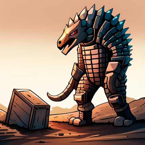 A human-sized Pangolin mutant covered in armor-like scales stands beside a crate as Zeb looks on. Loose rocks litter the ground. 
