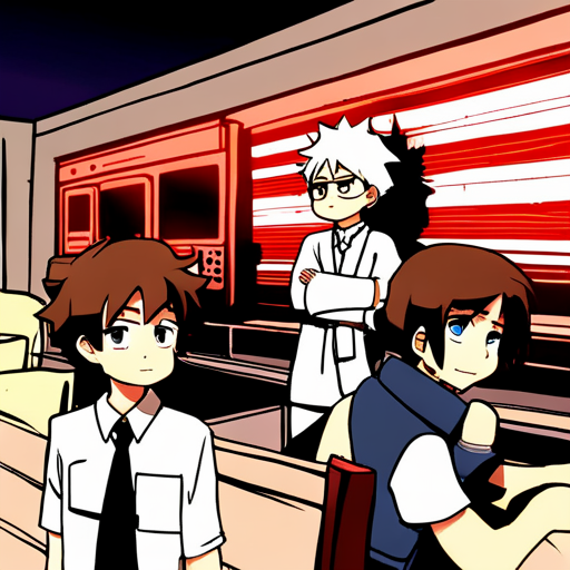 Lazarus watches as Mr. Black and his bodyguards exit Ramen Heaven. He remains vigilant, scanning the area until they are out of sight. Kappa continues cooking, Fredrick fiddles with his mechanical hand, and Zeb sips his ramen. The red and white mural of the sunrise shines in the background. 
