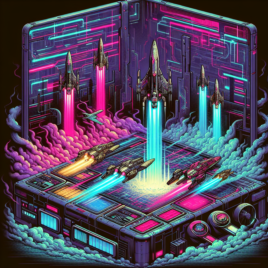 1. A cavernous, neon-lit Cyberdelia, smoke swirling around a giant Wipeout console, hovercrafts racing on-screen. Cryptic scratches mark the base, unnoticed by absorbed players.