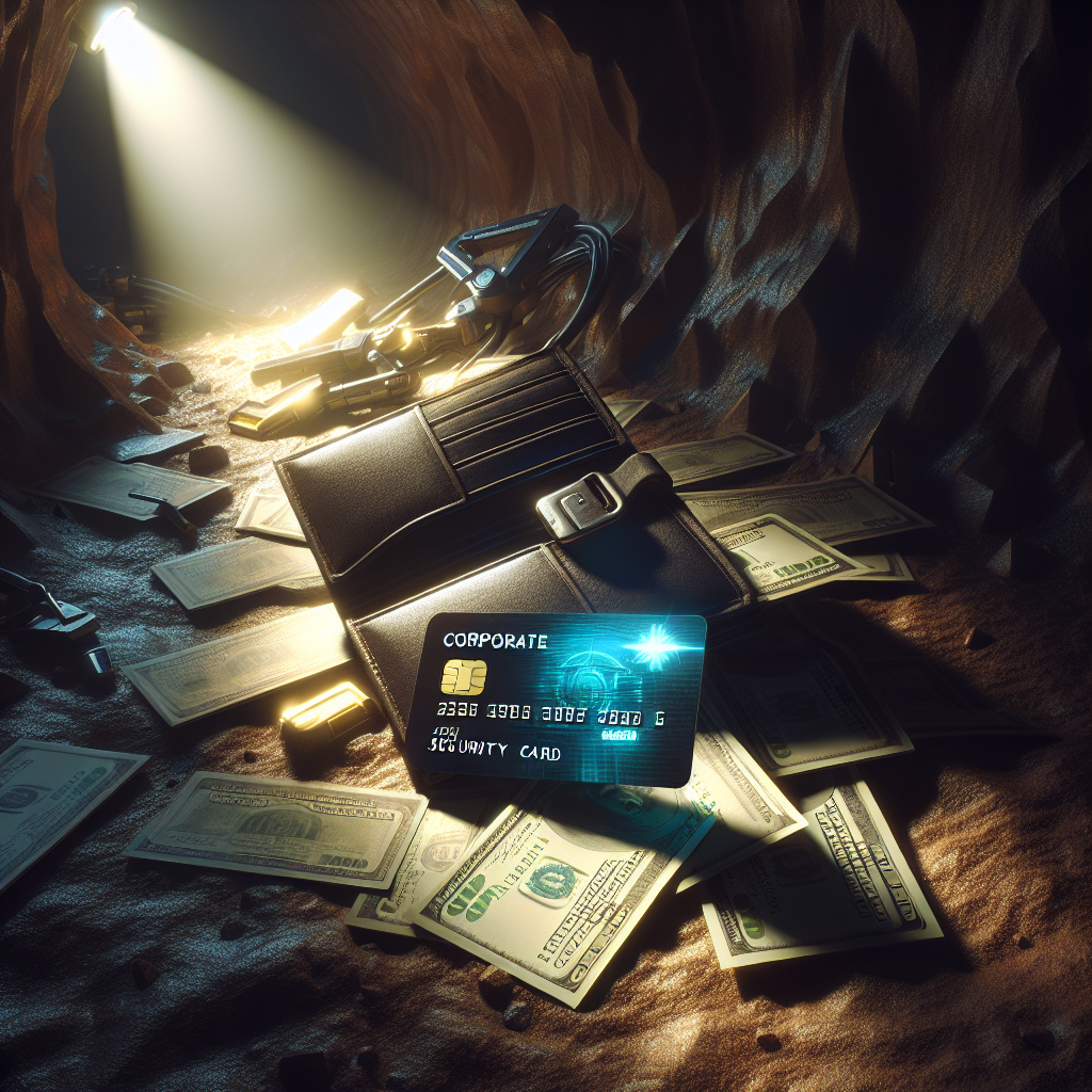 1. A wallet spills corporate scrip and a gleaming secure access card onto the rocky floor of a dimly lit cave, surrounded by the sparse remnants of habitation.