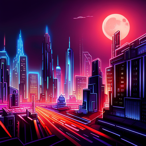 In cyberspace, Mr Whiskers sees a neon-lit city with towering skyscrapers. The bustling city is alive with various programs and entities moving around, organized and disorganized. It seems dangerous, but Mr Whiskers navigates through the maze of digital information, searching for what he needs.