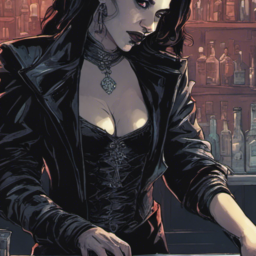 Thraeryn pays the bartender, leaving a generous tip, and nods to Anesthesia. The vampire's eyes narrow with interest as she observes the glint of silver in Thraeryn's hand. Perhaps sensing the shift in the atmosphere, she reciprocates the nod with a predatory smile, her fangs barely visible. The stage above the crowded dance floor beckons them both with its pulsating music, inviting them to continue their conversation in the heart of the night.