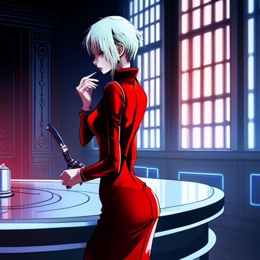 Anesthesia, a pale woman in a blood red velvet dress, bares her fangs at Zeb while speaking in Romanian. The sleek black box containing the Necrosword sits on the bar. 
