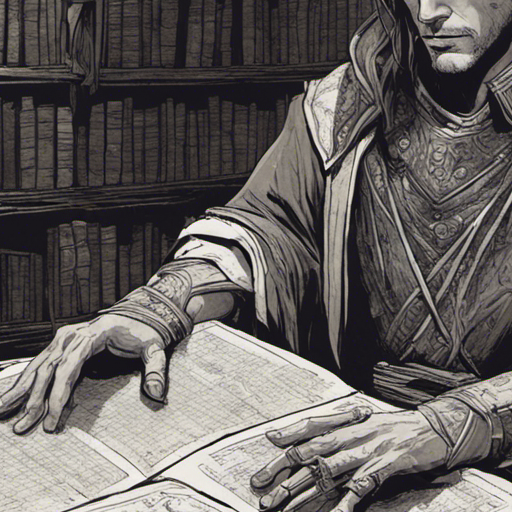 Thraeryn sits in a corner surrounded by ancient-looking tomes. He studies them with intense focus, absorbing the knowledge within. As he turns each page, his understanding of sorcery deepens, and he begins to practice the spells described in the books.