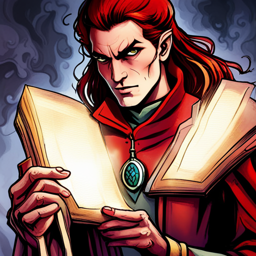 Thraeryn, the red Villain of Hackers.Town, flips through Sorcery for Dummies: The Compleat Enochian Edition, searching for a spell to unlock the old, dusty crate with the worn Senzo Technologies logo. The book emits a foul smell and farting sounds, but only covers Enochian sorcery, leaving Thraeryn to create his own unlocking spell. Despite channeling his magical energy, Thraeryn realizes he lacks the knowledge and experience to succeed.
