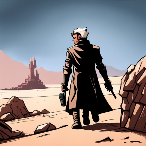 Zeb looks at the stealth gear, a black jumpsuit with noise-cancelling boots and a cloaking device, laying on the rocky formation in the Deep Desert.
