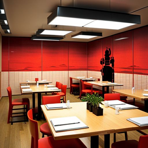 Null sees Kappa and the Robot Vacuum cleaning up the restaurant after closing time. The red and white mural of a sunrise is barely visible on the wall. The atmosphere is quiet and peaceful, with the sound of clanging dishes and the faint hum of the Robot Vacuum. The smell of delicious ramen still lingers in the air. Kappa, a frog-turtle hybrid with a bowl on his head, is wiping down tables, while the Robot Vacuum moves across the floor. Merg, a tired turtle with glowing eyes, is not present in the scene.