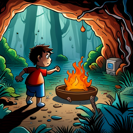 In the depths of the cave system, wrewdison discovers signs of someone living there. He spots discarded food wrappers and makeshift bedding. As he moves deeper, the sound of dripping water grows louder. He wonders if there might be an underground river nearby. Eventually, he finds a small underground river and a campsite with a fire pit and debris scattered around.