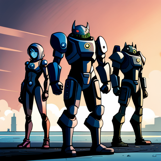 Zeb checks their stealth gear, a black jumpsuit with noise-cancelling boots. They hold a small device that emits a cloaking field. In the background, the docks burn and a kaiju monster towers over a mecha battle suit. Zeb presses a button on their case, activating subdermal nodes to enhance combat abilities.