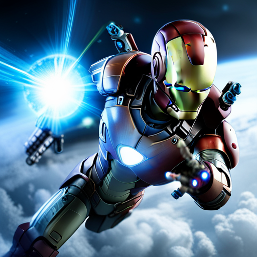 B1zz0, with his blue alien features and star-adorned antennae, stands tall in his fully functional Iron Man suit. He activates the suit's laser, aiming it at the bothersome fly buzzing around inside the austere Corpo Security Hut. A burst of energy shoots out, accurately hitting the target. The fly disintegrates instantly, disappearing in a puff of smoke. The Corpo Manager and Zeb momentarily enjoy the absence of the insect, but the stifling heat and discomfort in the hot hut remain.