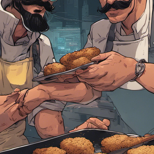 Eno sees a man with a thick mustache skillfully flipping falafel patties on a griddle at a small food cart. The enticing aroma of cooking spices fills the air. Eno notices a hint of pride in the man's eyes as he serves customers with a warm smile.