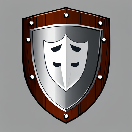 A sturdy wooden shield with iron reinforcement and a proud knight emblem. 
