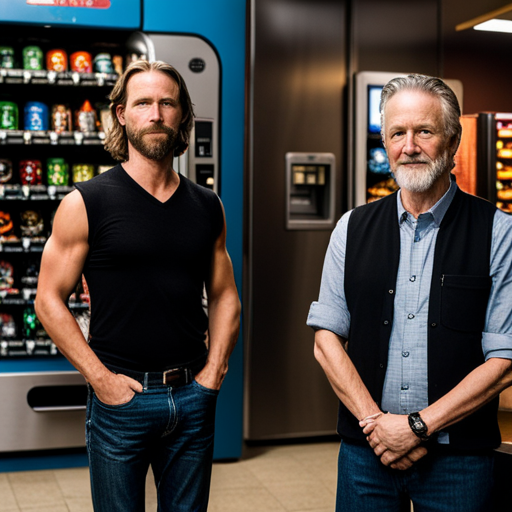 In the photo,  sees a flickering hologram of Ben Brown standing in front of a vending machine. Ben has a graying beard and is wearing a black t-shirt and jeans. Next to him is Zeb, a bearded man with a short mohawk, wearing a sleeveless black shirt and loose pants with lots of pockets. Wrewdison, a tall fit man with a beard and slightly messy hair, is also present. The Loading Screen is an endless white expanse, creating a sense of anticipation and readiness.