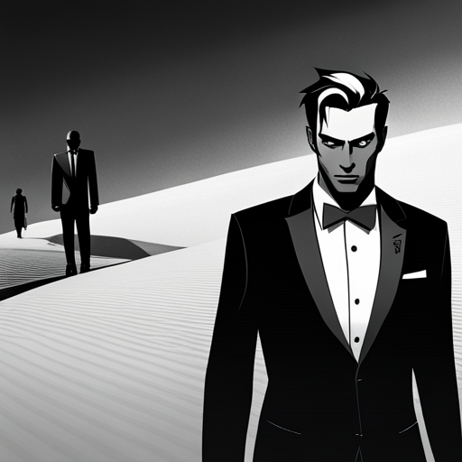 Lazarus sees Fredrick in a tuxedo with flip flops and a mechanical hand, the glint of metal catching his eye in the white expanse of Loading Screen.
